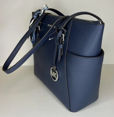 Miniatura 9 de Michael Kors Charlotte Bolso grande con cremallera y gancho triple a juego azul marinoSignature MK blanco brillante NavySignature Mk Bright White