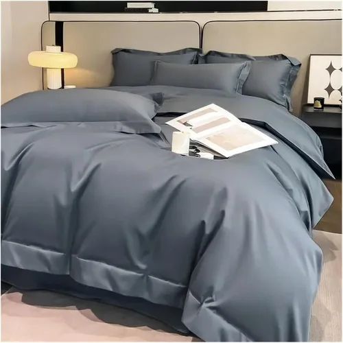 Miniatura 4 de Bed, Bedding Sets Cotton Solid Color Double Twin 4 Piece Duvet Cover Set Flat Sheet Pillowcase Purple