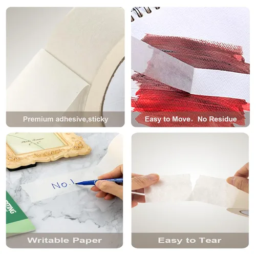 Miniatura 3 de Cinta adhesiva ancha, cinta adhesiva de uso general beige y blanco para el hogar, oficina, papelería escolar, arte de bricolaje, manualidades