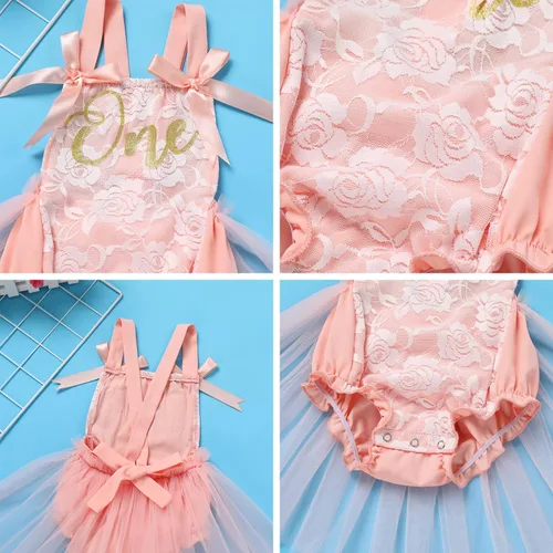 Miniatura 78 de Traje de bebé niña primer cumpleaños traje de encaje tul mameluco princesa tutú vestido de un año cumpleaños pastel Smash fotografía ropa