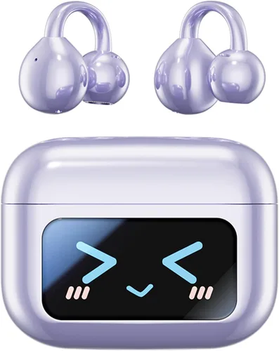 Miniatura 9 de Auriculares con clip de oreja abiertos, auriculares inalámbricos Bluetooth 5.4, auriculares deportivos con pantalla táctil LED inalámbrica, Púrpura