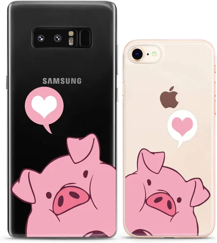 Miniatura 9 de Fundas a juego para parejas compatibles con iPhone 16 15 14 13 12 11 Pro Max Mini Xs X 6s 8 Plus 7+ Xr 10 SE 5 Pink Coon Pigs Kawaii Funda de Pareja