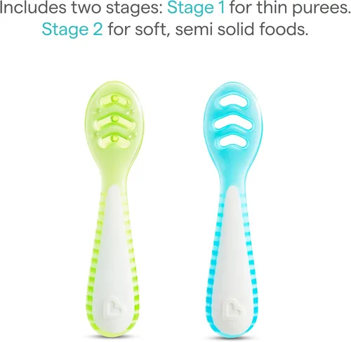 Miniatura 4 de Munchkin® Gentle Dip™ Cucharas para bebé de Munchkin® para autoalimentación y destete guiado por el bebé, paquete de 3, azul/verde