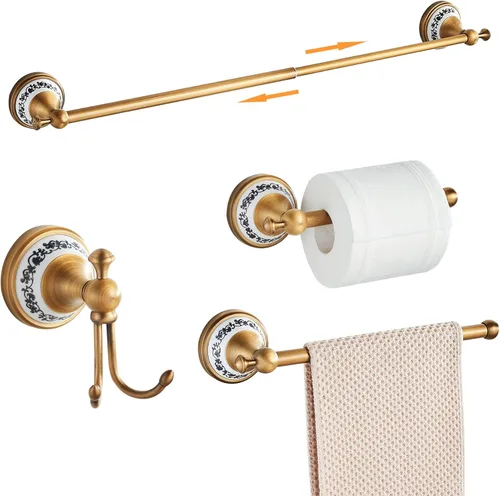 Juego de accesorios de baño de bronce antiguo, toallero ajustable, soporte de papel higiénico, soporte de toalla de mano, gancho, juego de