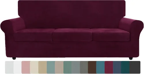 Miniatura 74 de ZNSAYOTX Funda de terciopelo de 3 piezas para sofá de 3 piezas con 2 fundas de cojín de asiento extra grandes, funda elástica para sofá de 2 plazas