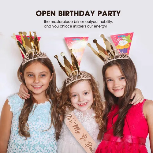 Miniatura 7 de Decoraciones de 7º cumpleaños para niñas – Tiara de corona de diamantes de imitación de oro rosa, decoración de pastel, velas de números y globos