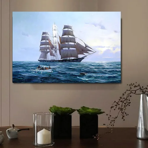 Miniatura 4 de cuadro sobre lienzo, cartel moderno paisaje marino velero navegando en el mar, cuadro de arte de pared de lienzo para sala de estar decoración