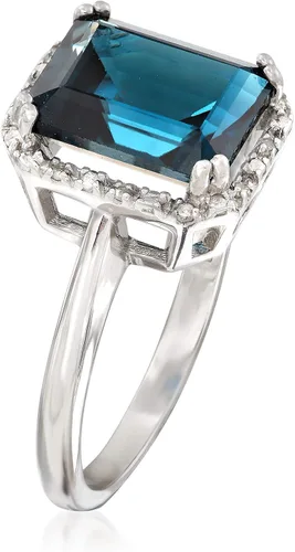 Miniatura 3 de Ross-Simons Anillo de topacio azul Londres de 3.50 quilates con detalles de diamante en plata de ley, Gema, Topacio