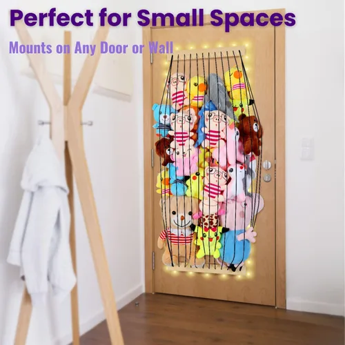 Miniatura 5 de Almacenamiento de animales de peluche de madera suave para habitación de los niños, soporte de pared para colgar en la puerta, organizador