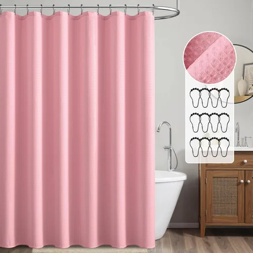 Miniatura 2 de MIULEE - Cortina de ducha extralarga con textura de gofre de 84 pulgadas con 12 ganchos de metal, moderna, lavable, de 260GSM, tela resistente e
