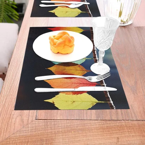 Miniatura 3 de 6 PCS PVC Placemats Set Place Mats Colorful Leaves Non-Slip Weave Place Mats 12" x 18" Farmhouse Durable Table Mat Set for Family Dinners Wedding