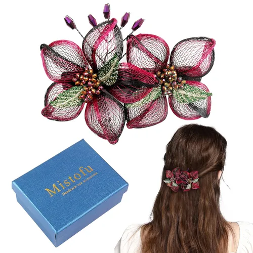 Miniatura 12 de Mistofu Pasadores para el cabello, pinzas de alambre de cobre con flores de cristal, pasadores de diseño de alto nivel tejidos a mano de 3.93