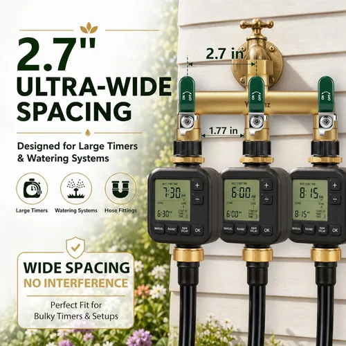 Miniatura 5 de Divisor de manguera de jardín de 3 vías, divisor de espiga de latón para exteriores, 3/4 pulgadas GHT 0.47" Full Flow Ball Valve, Shut-off Valves