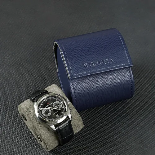 Miniatura 6 de Estuche de viaje para reloj para hombre, de piel sintética, portátil, organizador de caja de almacenamiento de relojes (individual, azul rey)