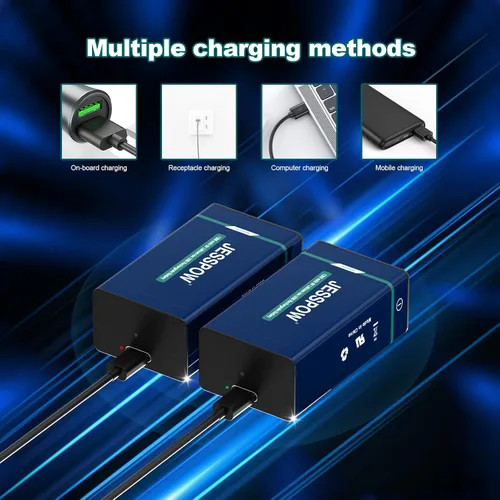 Miniatura 5 de Paquete de 8 baterías recargables de 9 voltios, recargables por USB, batería de litio de alta capacidad de 1300 mAh 9 V con cable de carga tipo C