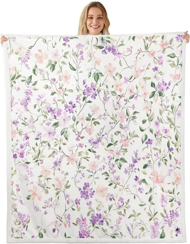 Miniatura 29 de Manfei Blue Flower Throw Blanket Watercolor Floral Print Fleece Blanket Botanical Wildflower Cozy Throws for Bed Couch Sofa,Kids Boys Girls Room