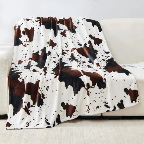Miniatura 23 de Bnuitland Manta de franela con estampado de vaca marrón (50x70 pulgadas) con bolsa de almacenamiento, manta decorativa de doble cara súper suave