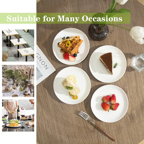 Miniatura 5 de Platos de postre de porcelana de 7 pulgadas, 12 piezas, platos pequeños de cena, juegos de vajilla redondos, resistentes a los arañazos, aptos