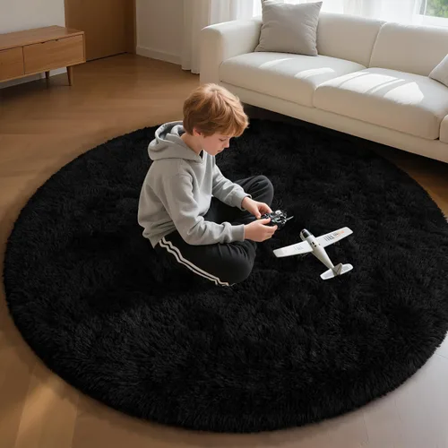 Miniatura 41 de EVOIONOS - Alfombra redonda gris para dormitorio, 5x5 pies; alfombras circulares suaves y esponjosas para sala de estar, alfombras de felpa peludas