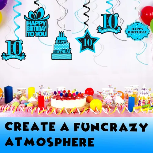 Miniatura 5 de Cartel colgante de feliz cumpleaños número 10 con diseño de remolinos y estrellas, confeti de felicitación a los 10 años de edad, cumpleaños, Hello