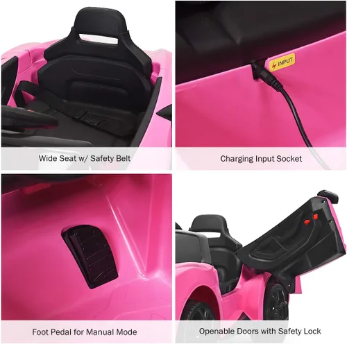 Miniatura 4 de Costzon Vehículo eléctrico con batería de 12 V con modos de control manual y remoto, luces LED, bocina, música, MP3, USB, TF, 3 velocidades, Rosa