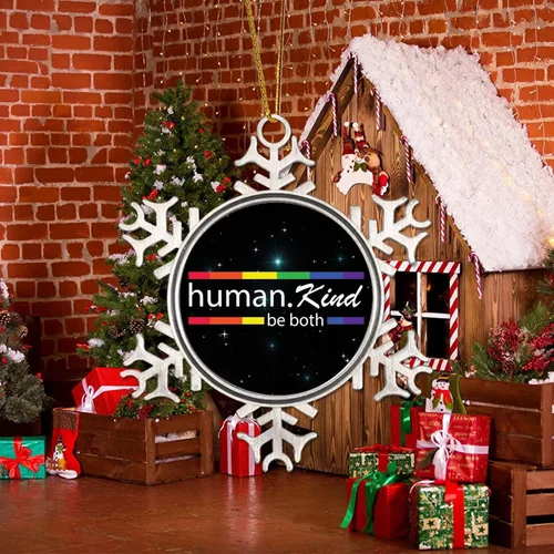 Miniatura 5 de Human Kind Be Both - Adorno para árbol de Navidad, bisexual, arco iris, orgullo, gay, LGBTQ, copo de nieve pansexual, colgante de árbol de Navidad