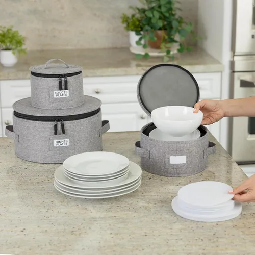 Miniatura 3 de Contenedor de almacenamiento de porcelana para platillo, cuencos y platos de aperitivos, se adapta a platos de hasta 6.5 pulgadas de ancho, incluye