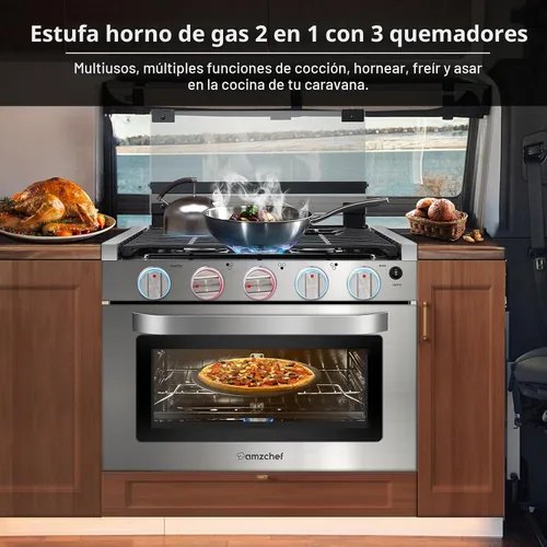 Miniatura 8 de Estufa de gas AMZCHEF para RV de 17 pulgadas de altura, estufa de propano de 1,24 pies cúbicos con 3 quemadores para RV, apartamento, casa móvil