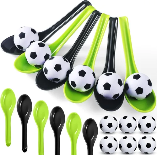 Paquete de 12 juegos de fiesta de fútbol, relé de cuchara, juguete de carreras para adolescentes y adultos, pelota de espuma de fútbol y juego de