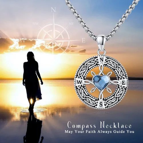 Miniatura 3 de Collar de brújula para mujer de plata de ley 925 con dije de medallón de brújula con cristalpiedra lunar