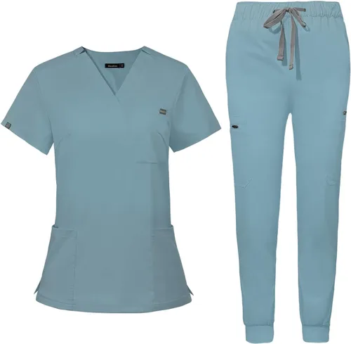 niaahinn Conjunto de uniforme médico para mujer con cuello en V clásico y pantalones deportivos de yoga, uniforme médico de enfermería