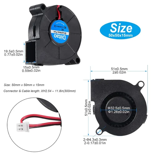 Miniatura 5 de Ventilador de ventilador de enfriamiento 5015 DC 12V Ventiladores de enfriamiento sin escobillas 1.969x1.969x0.591 in 2 PIN para impresora 3D