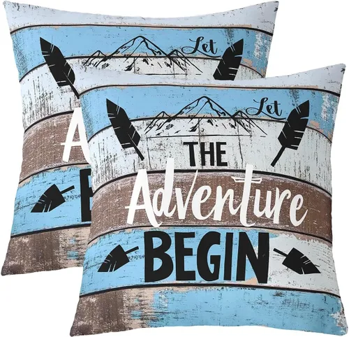 Miniatura 10 de Juego de 2 fundas de almohada de 16 x 16 pulgadas, fundas de almohada decorativas de camping feliz para decoración de caravanas para sofá cama