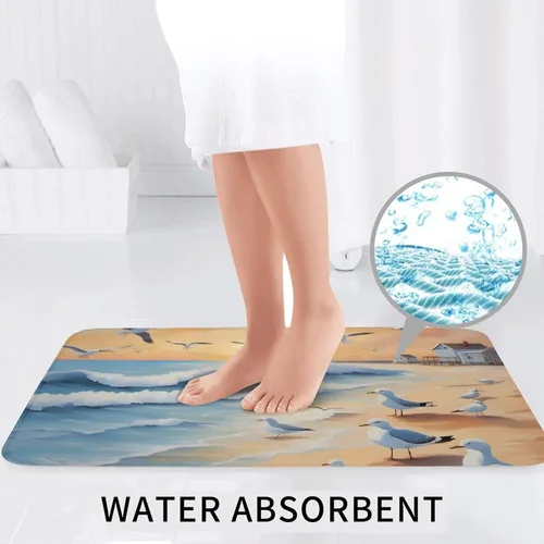 Miniatura 6 de Juego de alfombras de baño antideslizantes de 3 piezas, lujosas alfombras de franela súper suaves, súper absorbentes, antideslizantes, gaviotas