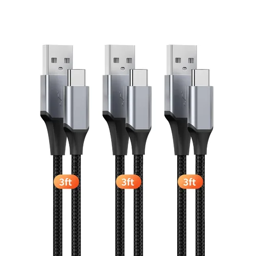 Cable USB-C 3A de carga rápida, paquete de 3 cables de carga USB A a tipo C de 3 pies de nailon trenzado para 17, 16, 15 Plus, Pro Max, iPad, Galaxy