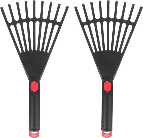 Yardwe Rastrillo de hojas de jardín, rastrillo de plástico para hojas pequeñas, rastrillo de mango corto para hojas
