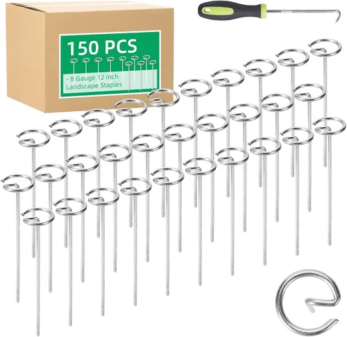Miniatura 9 de 150 Pack 6 Inch Landscape Staples, Thickened 8 Gauge Circle Top Garden Stakes Heavy Duty Galvanized Landscape Fabric Pins for Securing Weed Barrier