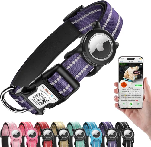 Miniatura 14 de Collar de perro Airtag con código QR, collar reflectante para perro con soporte Airtag, acolchado suave y hebilla de bloqueo de seguridad ajustable