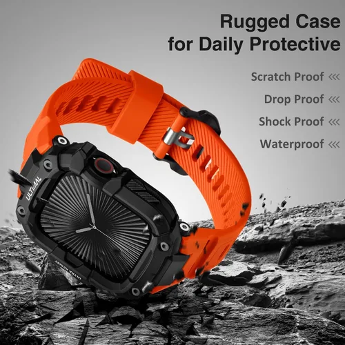 Miniatura 63 de ULTIMAL - Correa resistente con estuche para Apple Watch de 44 mm, correa protectora a prueba de golpes de grado militar para hombres, correa