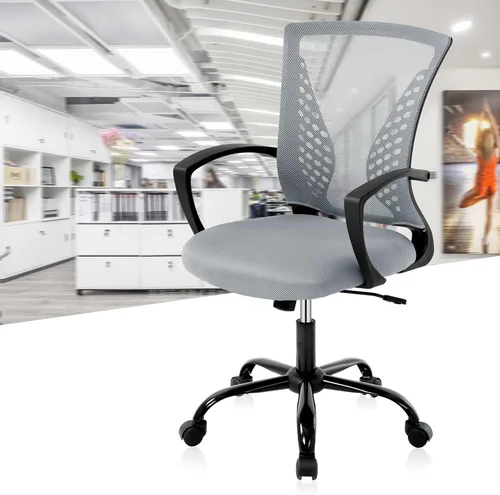 Miniatura 7 de Silla de oficina de malla para el hogar, silla de escritorio ergonómica con soporte lumbar, reposabrazos ejecutivo, ajustable, giratoria, respaldo