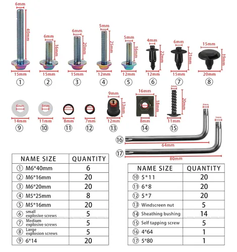 Miniatura 2 de BAIONE Worldmotop - Kit de pernos de acero inoxidable, tornillos y clips de sujeción compatibles con Yamaha, Honda, Kawasaki, Suzuki, BMW, kit