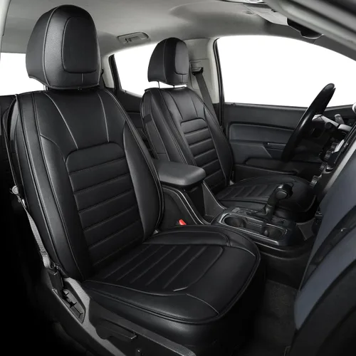 LUCKYMAN CLUB Fundas de asiento Chevy Colorado para camión de trabajo Crew Cab Z71 LT ZR2 2015-2022 con piel sintética (negro)