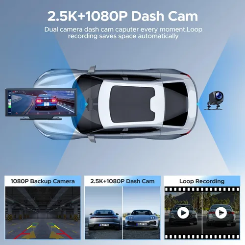 Miniatura 3 de Topexplore Pantalla Carplay de 9.26 pulgadas para automóvil con cámara de tablero de 2.5K y cámara de respaldo de 1080P, pantalla portátil