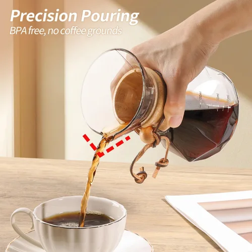 Miniatura 2 de Cafetera de Goteo 14 OZ, 4 Tazas Cafetera de Vidrio de Borosilicato con Filtro de Acero Inoxidable Reutilizable y Empuñadura de Corcho para Café