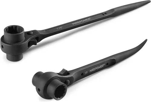 MAXPOWER Juego de 2 llaves de andamio, andamio de doble zócalo de 7/8 pulgadas x 3/4 pulgadas y herramienta métrica de andamio de trinquete de 0.669