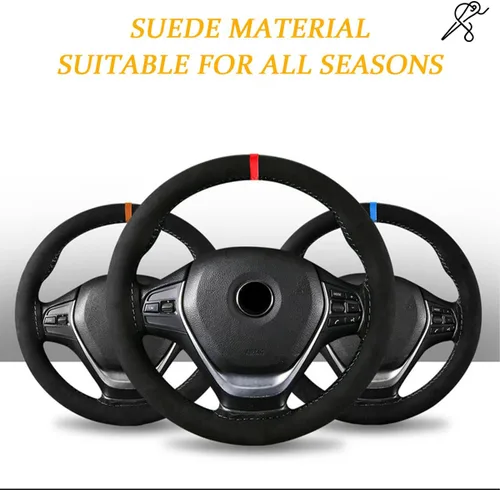 Miniatura 5 de Funda para volante de automóvil, protector envolvente completo de gamuza suave para volante con costura, con aguja e hilo, agarre cómodo, accesorios