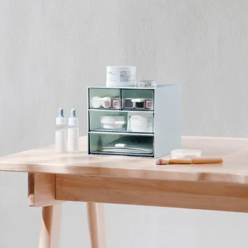 Miniatura 7 de Marknor Organizador de maquillaje, organizador de escritorio con 4 cajones, almacenamiento de artículos diversos, caja de almacenamiento de Azul