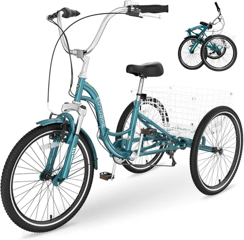 Miniatura 10 de Slsy Triciclos plegables para adultos, triciclos plegables para adultos de 7 velocidades, 20, 24, 26 pulgadas, 3 ruedas con triciclo plegable