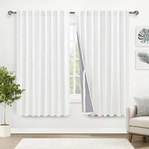 Miniatura 49 de XWZO Cortinas blancas 100% opacas con alzapaños, 2 capas gruesas completamente sombreadas con bolsillo para barra y pestaña trasera, cortinas