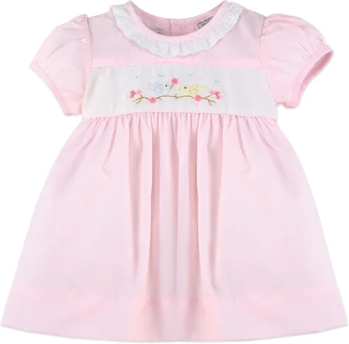 Miniatura 3 de Vestido clásico fruncido a mano para bebé niña - Pink Spring Birds, 9M, Rosado
